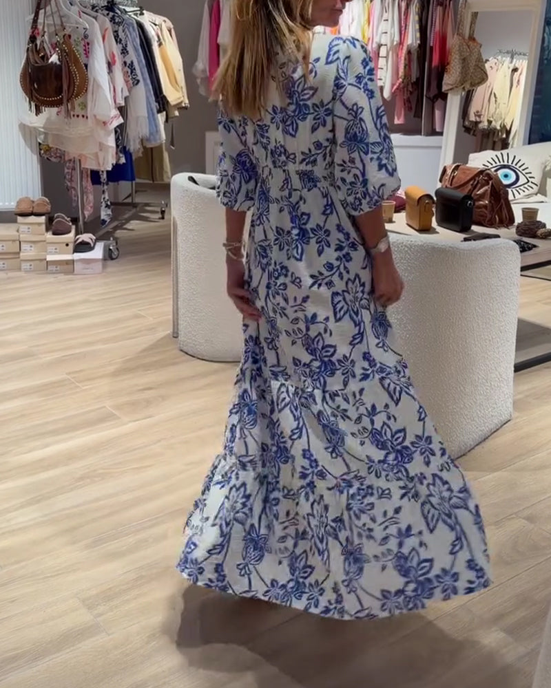 Lyssia - Vestido Longo Elegante Com Padrão Floral