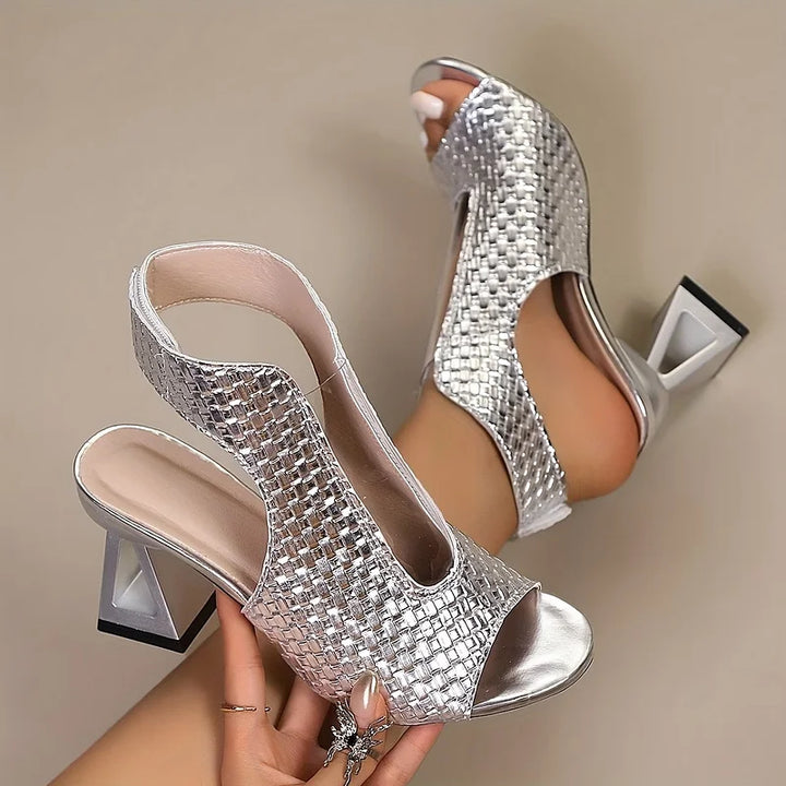 Dunnia - Sapatos de Salto Alto Com Tiras Traseiras Em Tecido Elegante