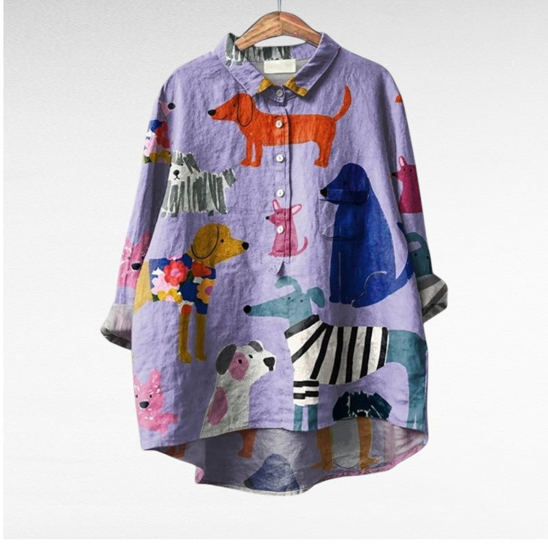 Dovile - Blusa Elegante Com Estampa de Cachorro