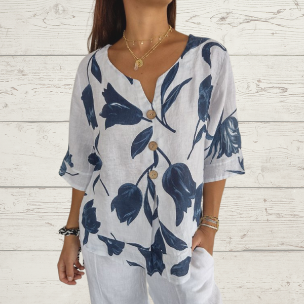 Despoina - Top Elegante Com Estampado Floral e Botões