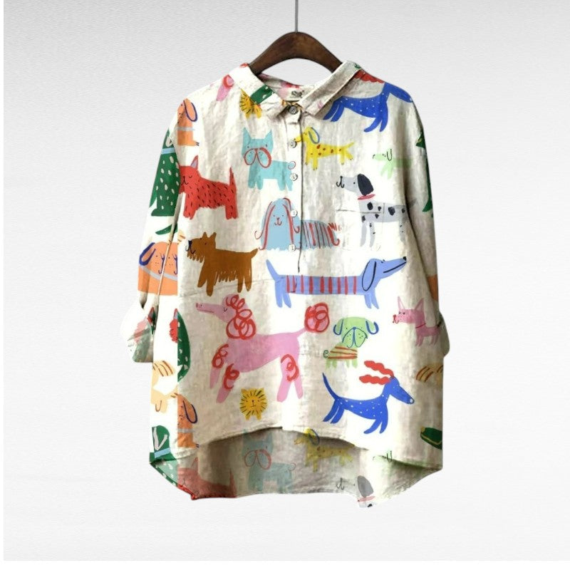 Dovile - Blusa Elegante Com Estampa de Cachorro