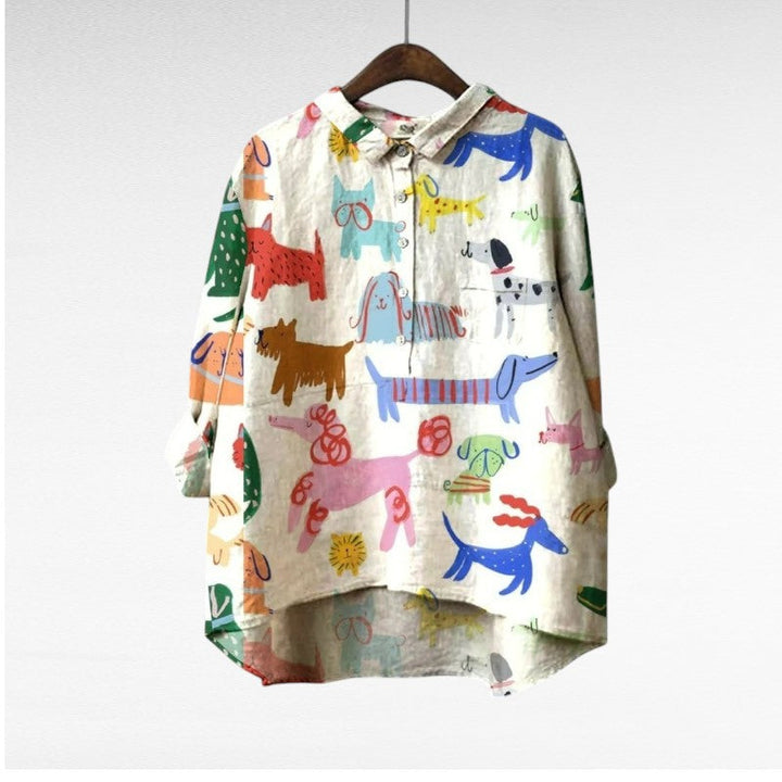 Dovile - Blusa Elegante Com Estampa de Cachorro