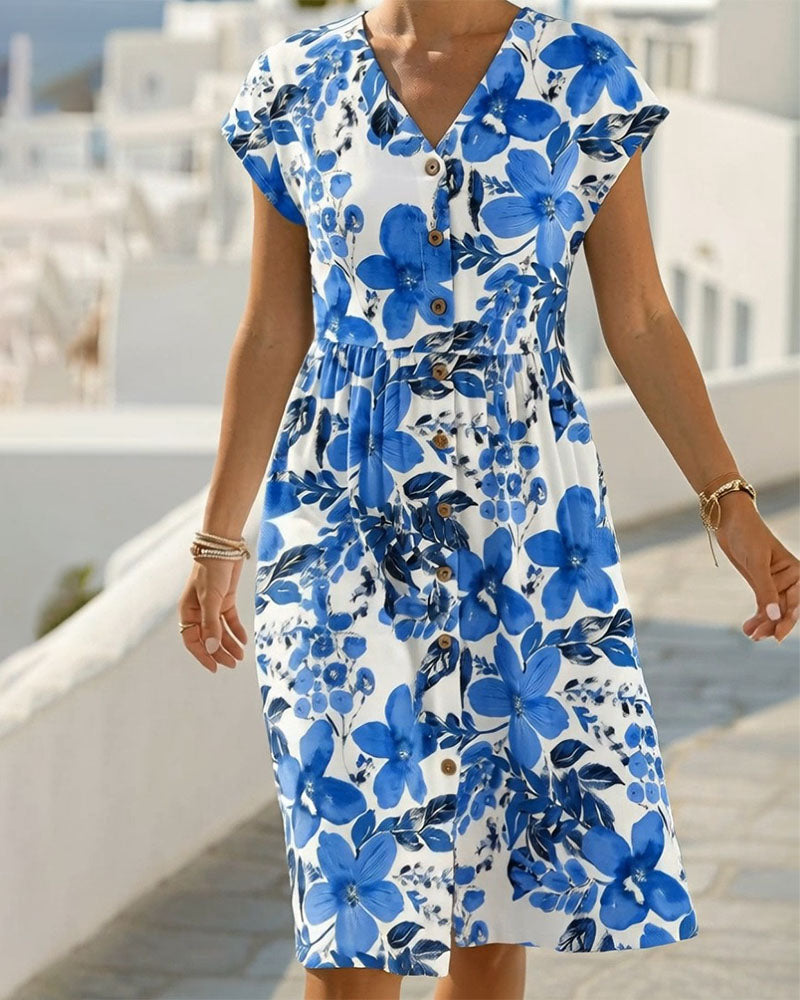 Sinera - Vestido Com Estampado Floral e Mangas Curtas