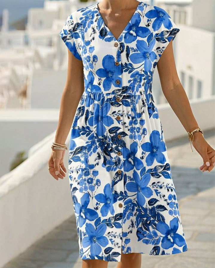 Sinera - Vestido Com Estampado Floral e Mangas Curtas