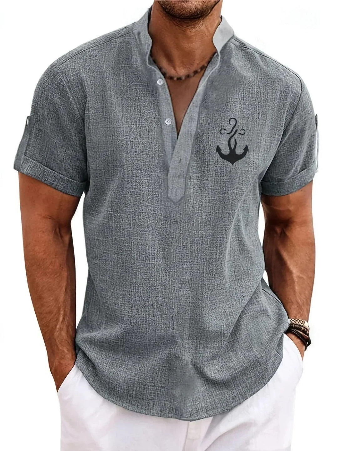 Samuelson - Camisa Elegante De Manga Curta Com Gola
