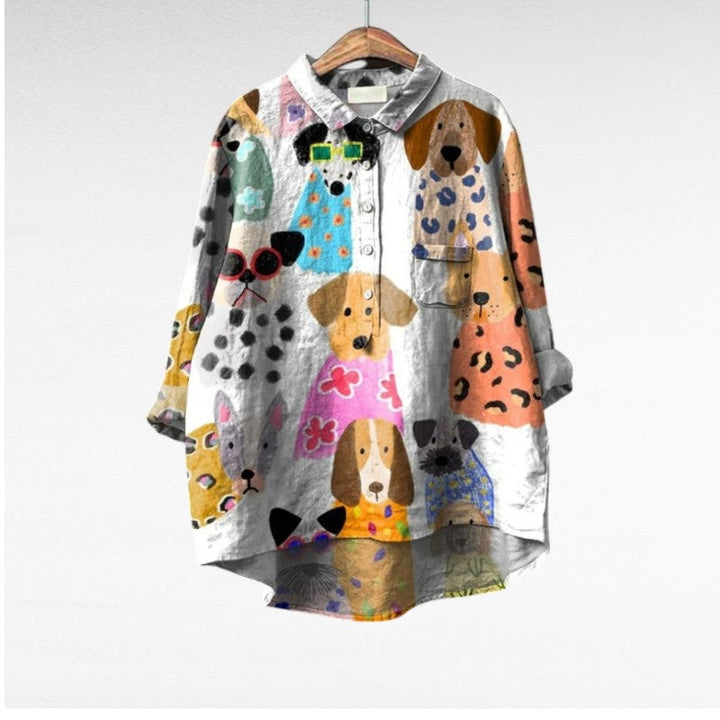 Dovile - Blusa Elegante Com Estampa de Cachorro