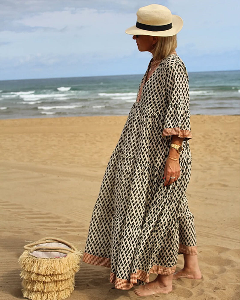 Relesha - Vestido De Corte Largo Com Padrão Em Losango