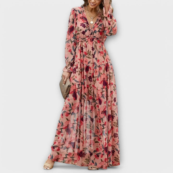 Lukrecija - Vestido longo Com Estampa Floral e Decote em V