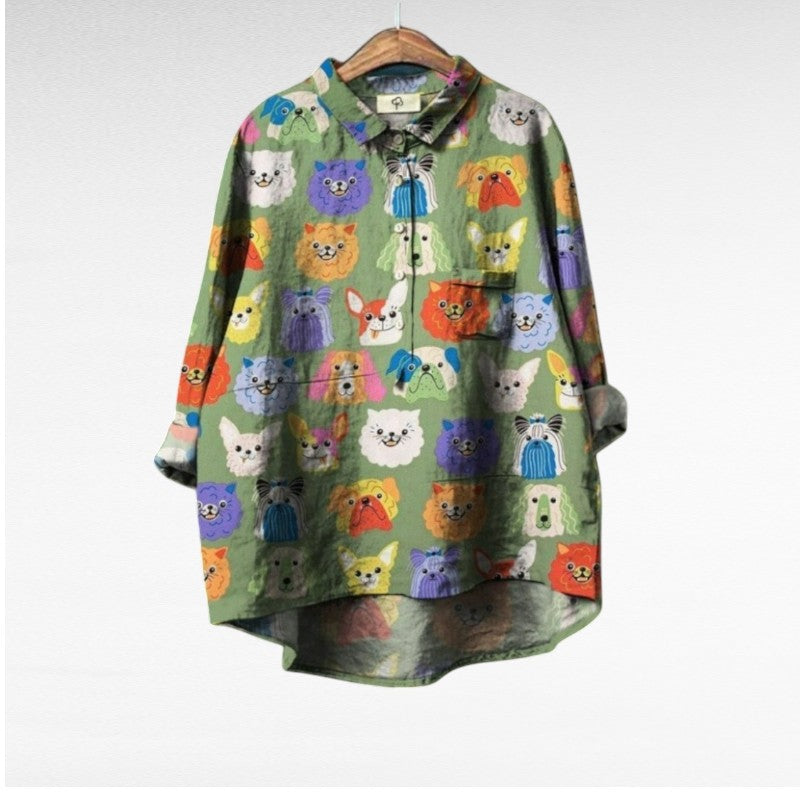 Dovile - Blusa Elegante Com Estampa de Cachorro