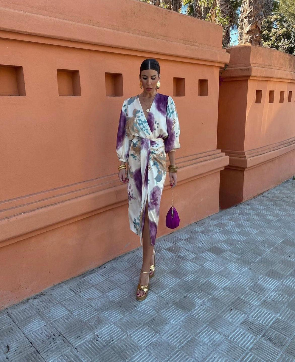 Goizane - Vestido Floral Elegante Com Decote Em V