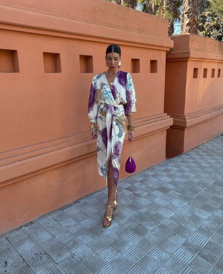 Goizane - Vestido Floral Elegante Com Decote Em V