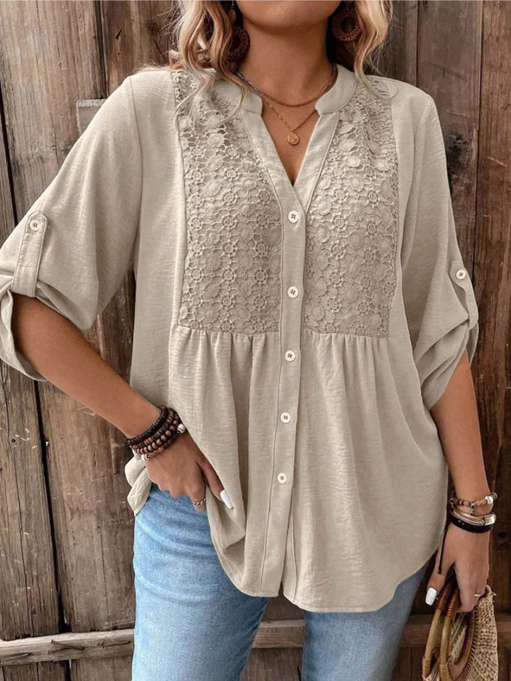 Thiyumi - Blusa Com Decote em V e Botões