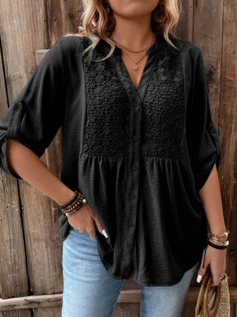 Darshani - Blusa Elegante Com Decote em V e Botões