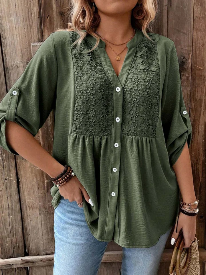 Thiyumi - Blusa Com Decote em V e Botões