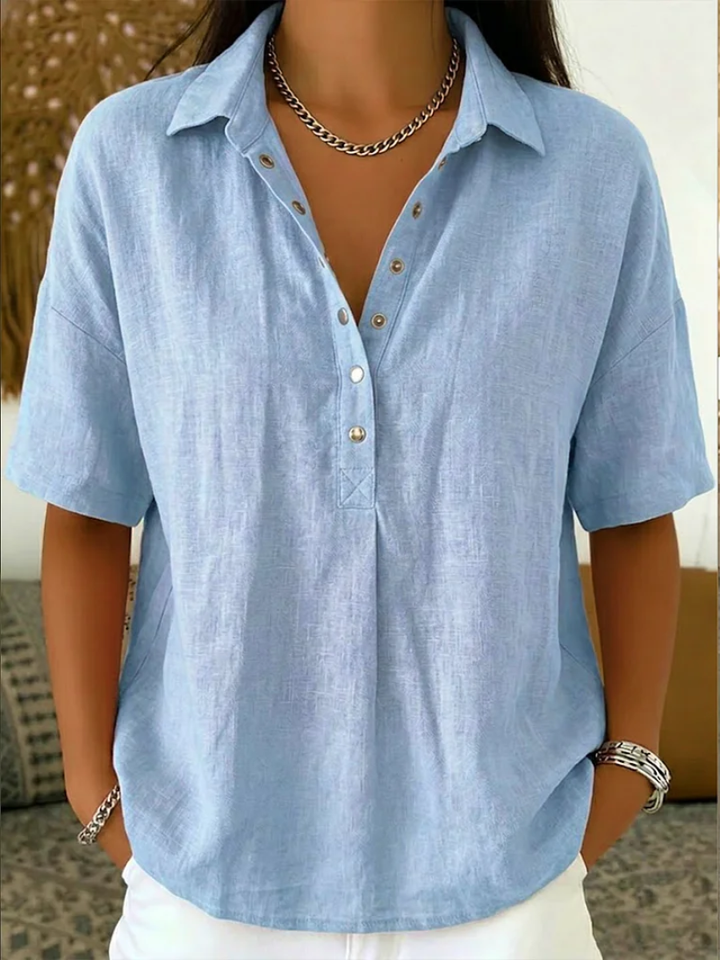 Anzhela - Blusa Elegante De Manga Curta Com Botões