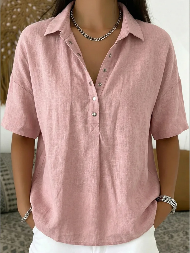 Anzhela - Blusa Elegante De Manga Curta Com Botões