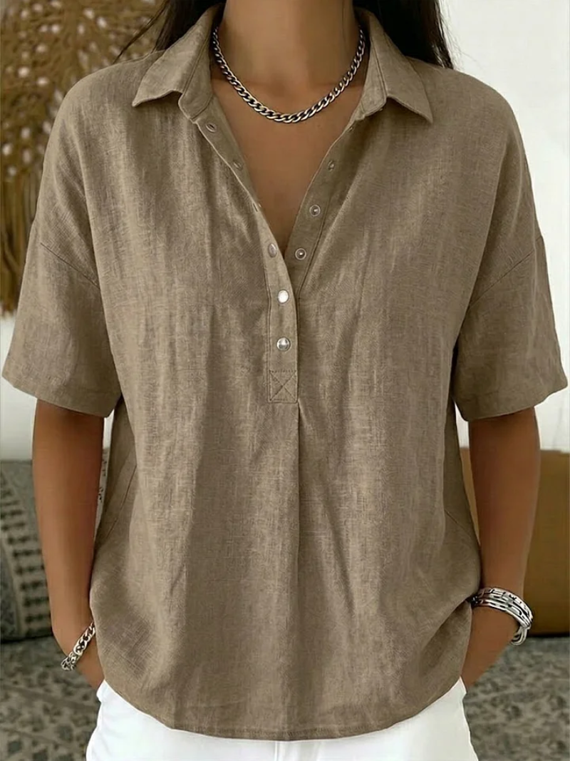 Anzhela - Blusa Elegante De Manga Curta Com Botões