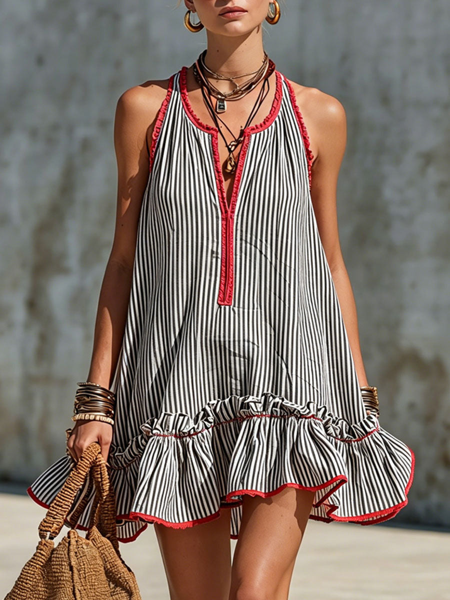 Lisiana - Mini-Vestido às Riscas Com Folhos