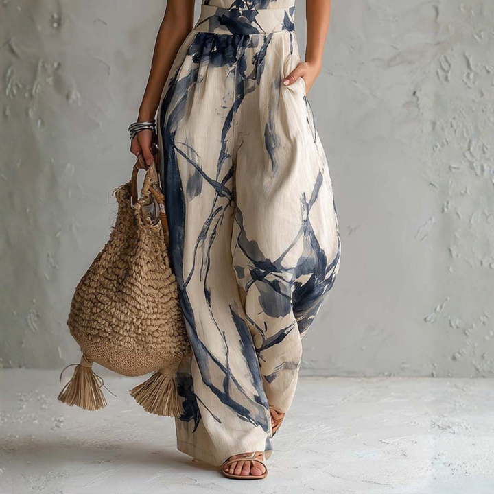 Symia - Macacão Com Estampado Artístico Elegante