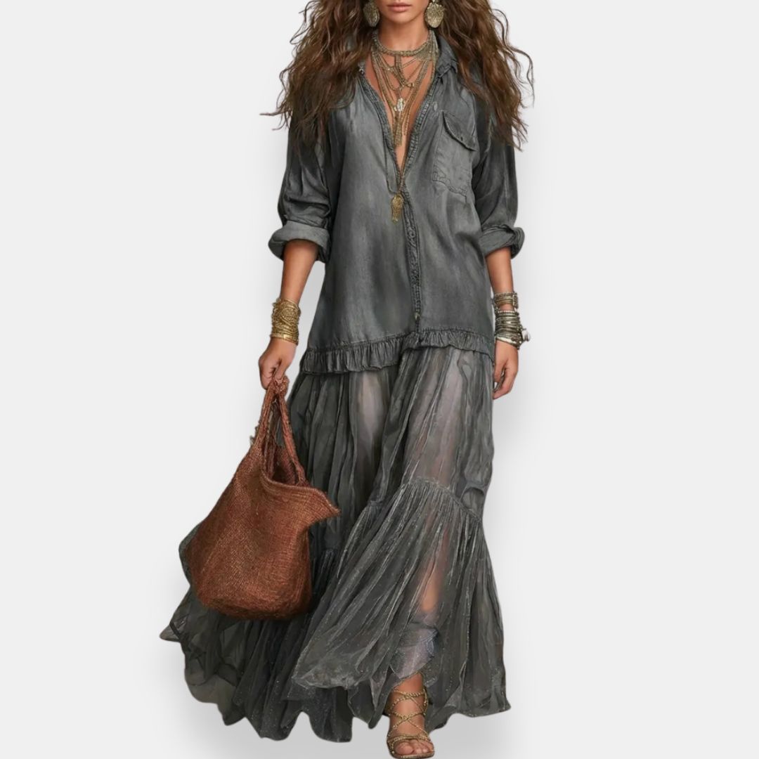 Zaynab - Vestido Maxi De Estilo Boémio Com Folhos