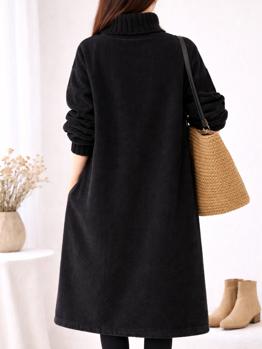Mohana - Vestido Longo de Veludo Cotelê com Gola Alta