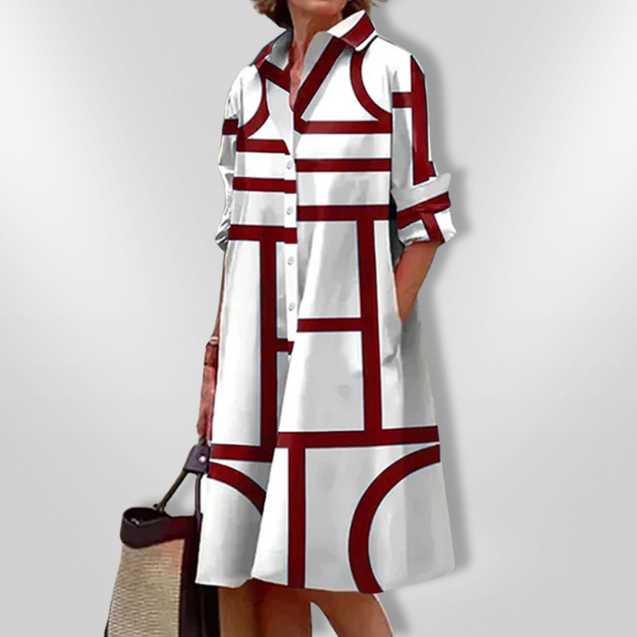 Lynna - Vestido midi Casual com Bolsos e Botões
