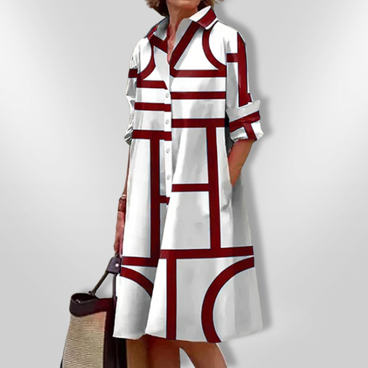 Lynna - Vestido midi Casual com Bolsos e Botões