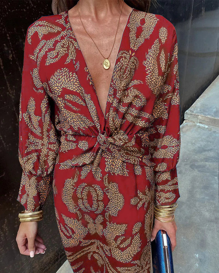 Dineke - Vestido Elegante de Manga Comprida Com Estampado Floral