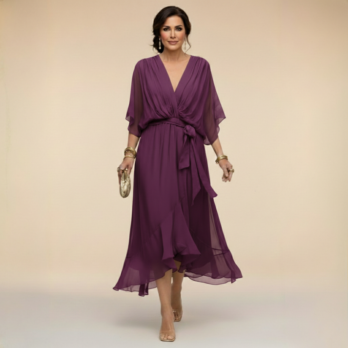 Harshani - Vestido de Chiffon Com Decote em V