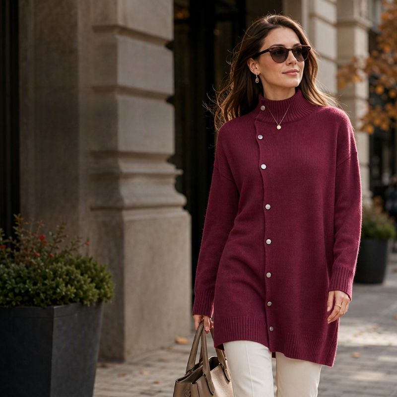 Hiroko - Camisola de Malha Comprida com Gola Alta e Botões
