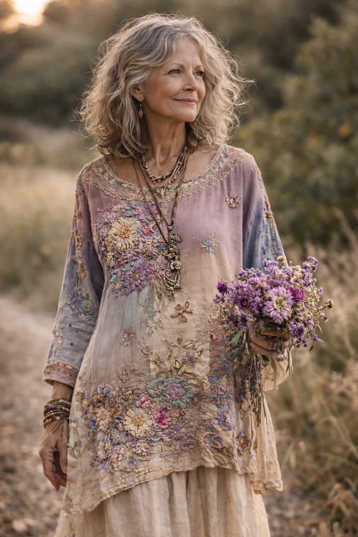 Ridika - Vestido Floral Respirável Com Gola Redonda