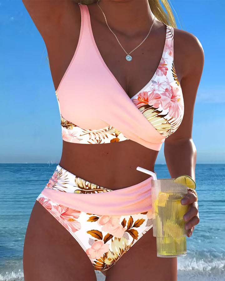 Hinari - Conjunto de Biquíni Floral de Cintura Alta