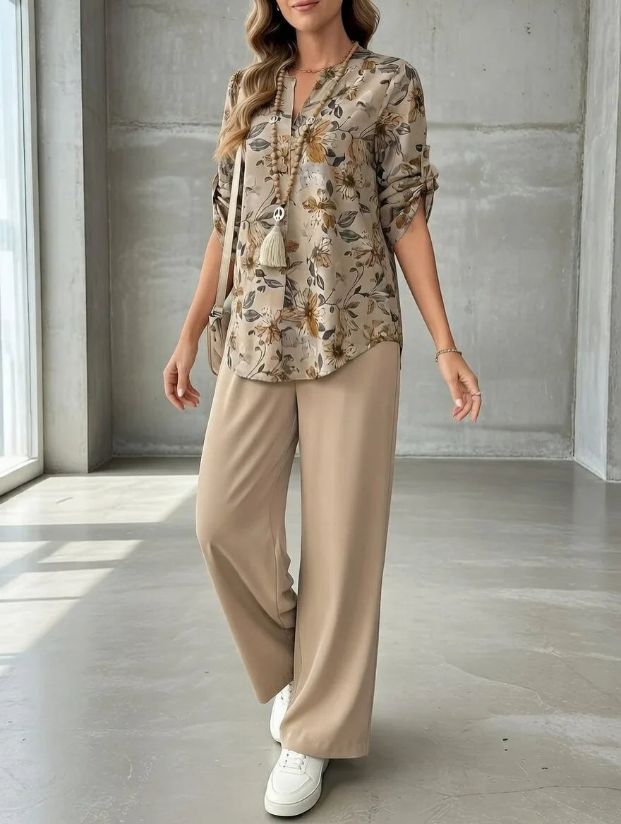 Kresimira - Conjunto Floral Elegante De Duas Peças