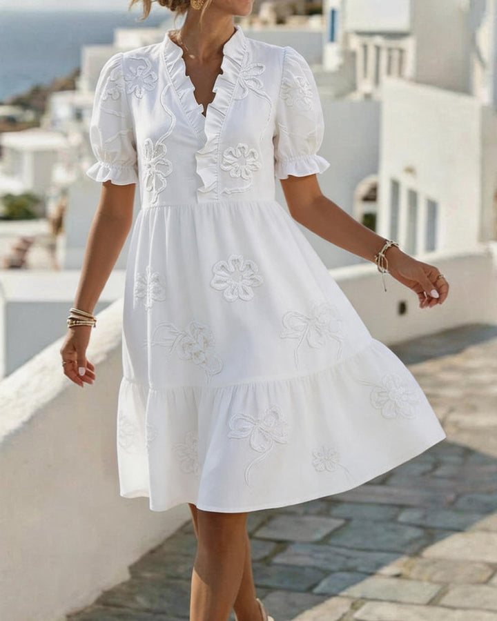 Nija - Vestido Com Decote Em V e Folhos