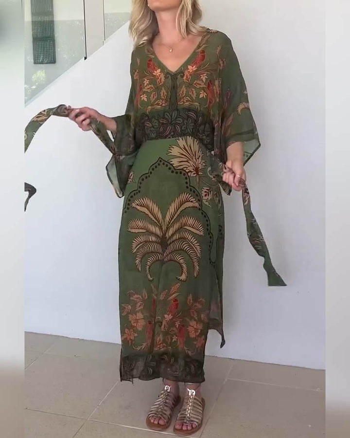 Brini - Vestido Resort Com Decote Em V e Estampado