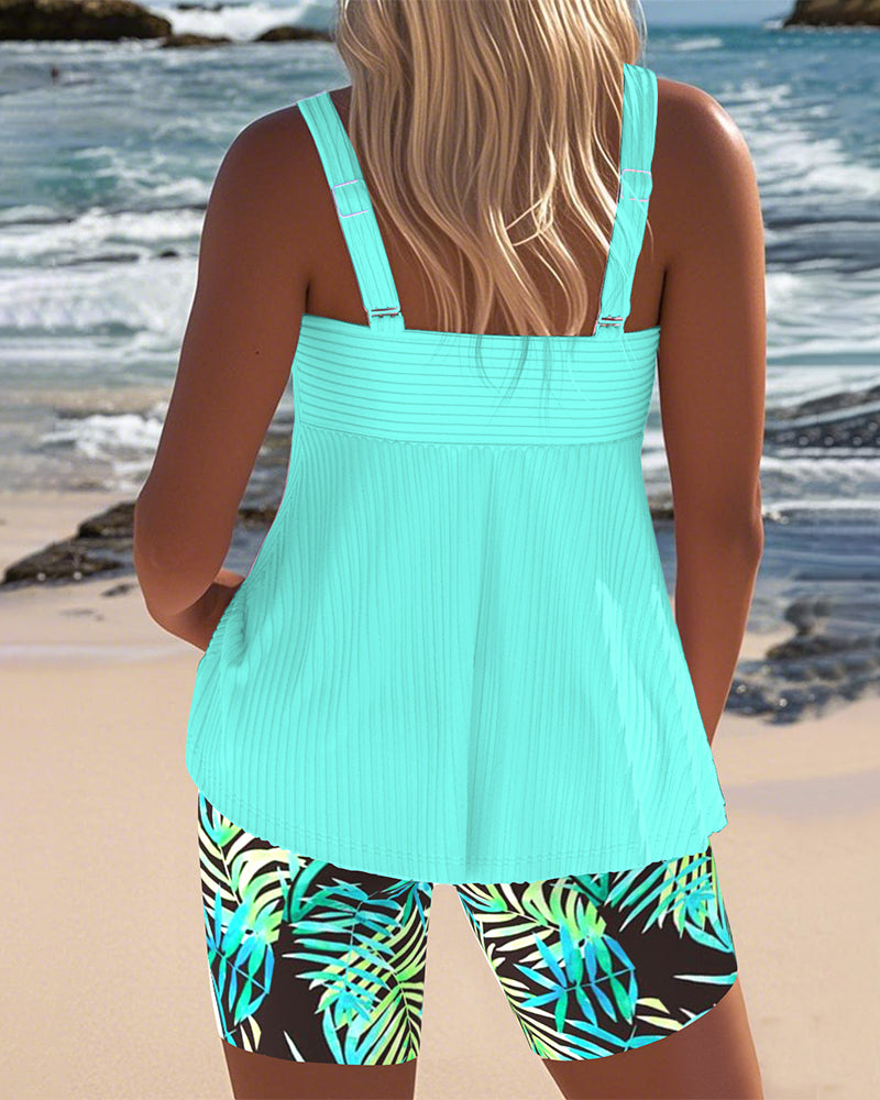 Varyla - Top de Tankini às Riscas com Calções de Praia Estampados