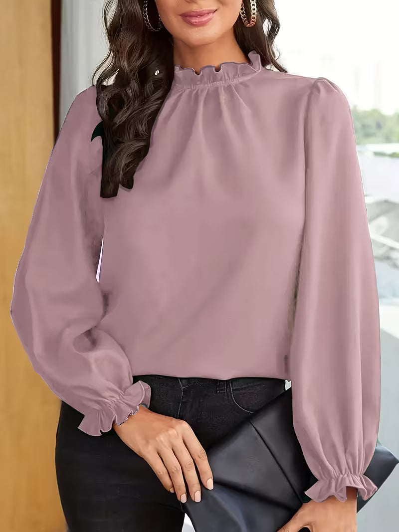 Aurelija - Blusa com Gola com Folhos e Mangas Bufantes