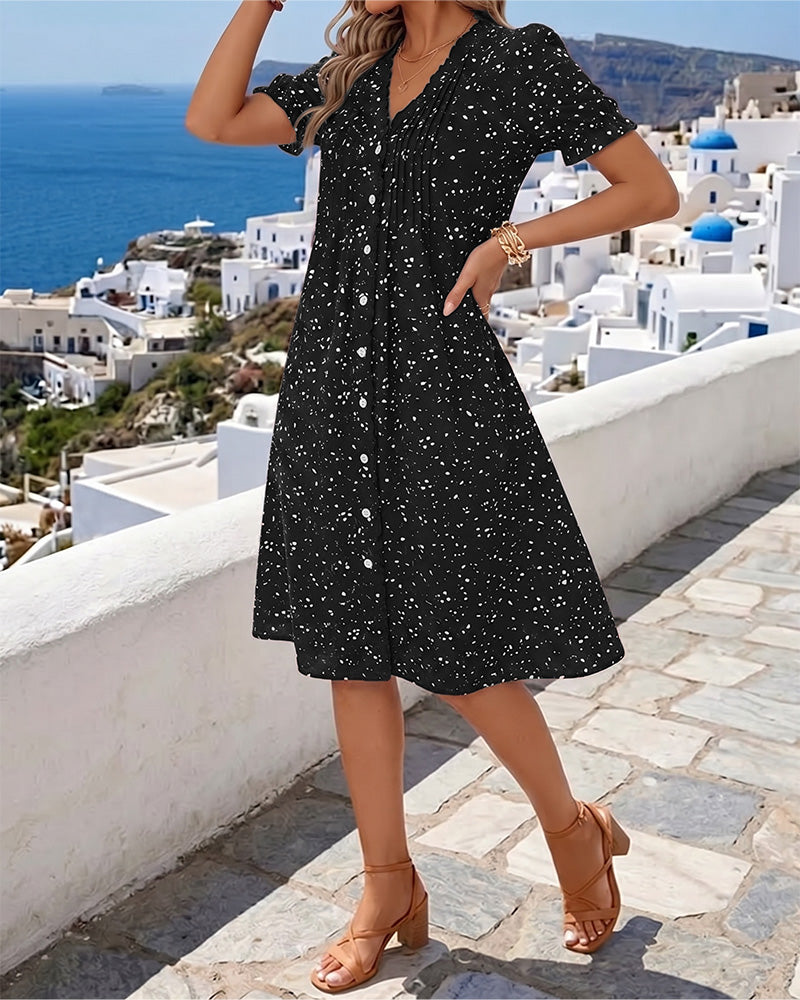 Dayma - Vestido Floral Com Decote Em V E Botões Na Frente