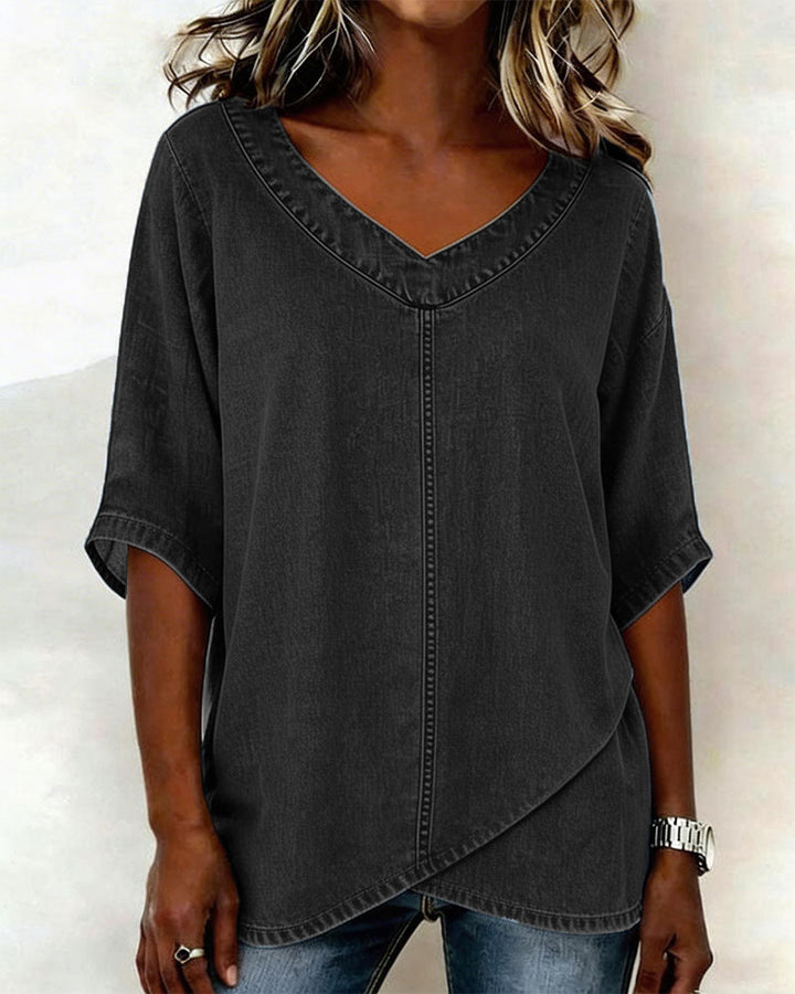 Laritza - Top Casual De Ganga Com Decote Em V