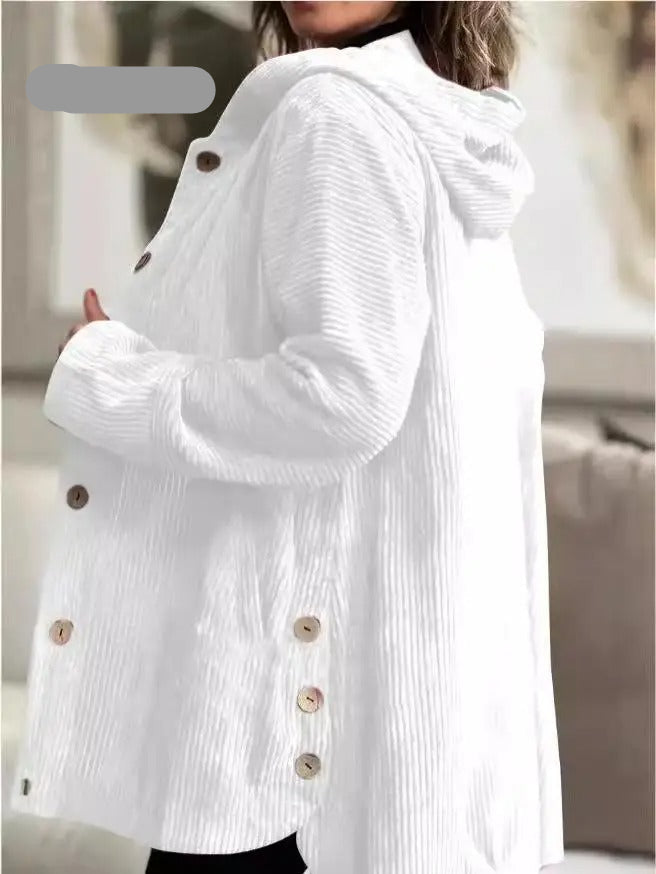 Tezila - Casaco Elegante De Veludo Cotelê Com Capuz