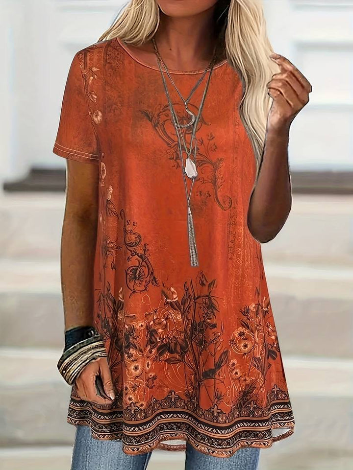Abhishani - Camiseta de Corte largo Com Estampado Floral