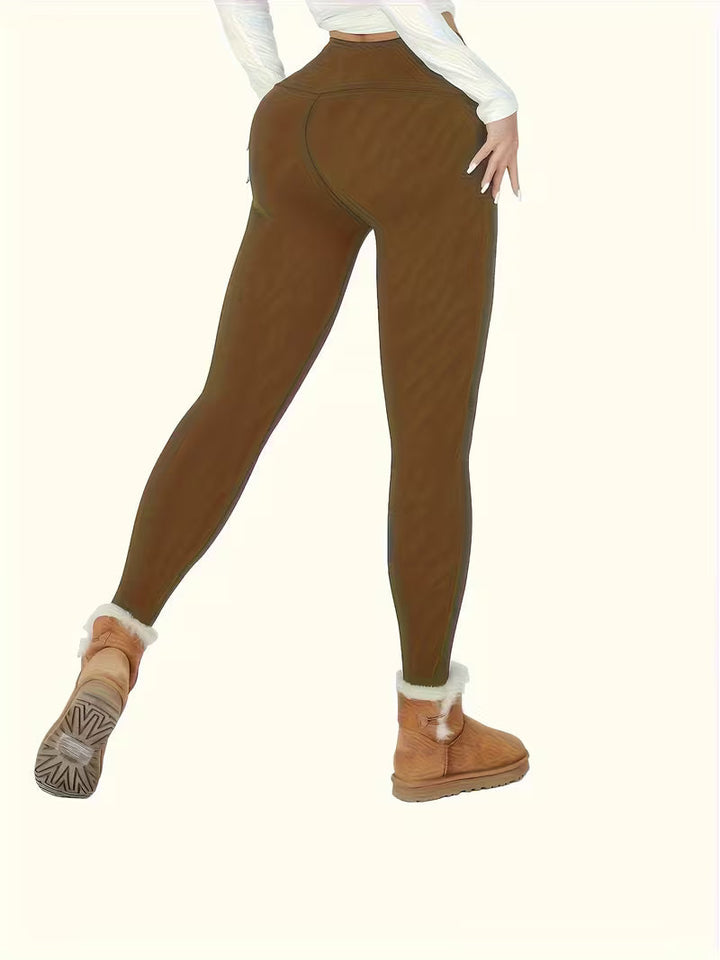 Linzay - Leggings De Cintura Alta Com Forro Térmico Em Velo
