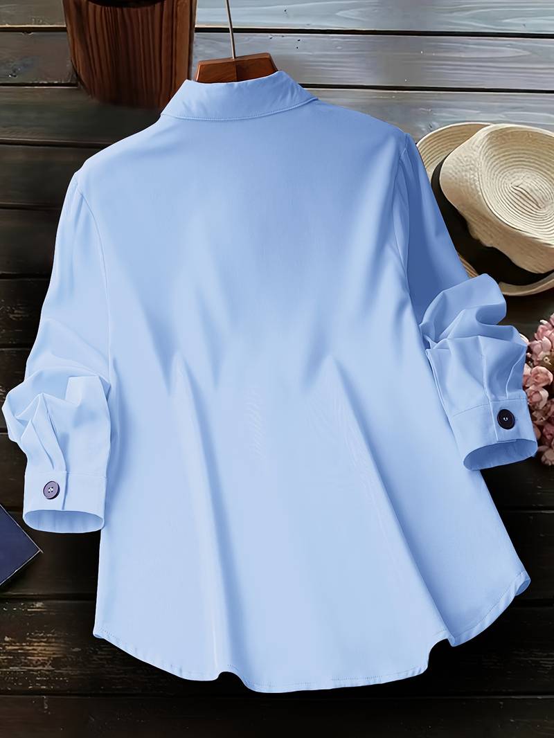 Lasangi - Camisa Casual de Manga Comprida Com Vários Botões