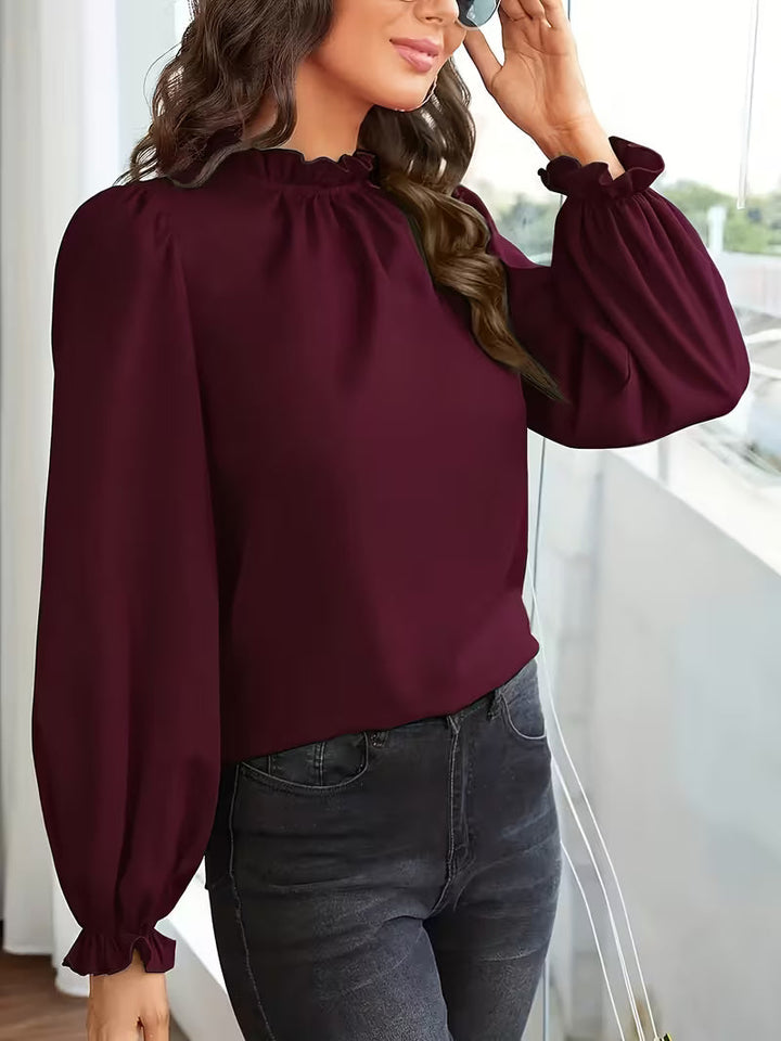 Aurelija - Blusa com Gola com Folhos e Mangas Bufantes