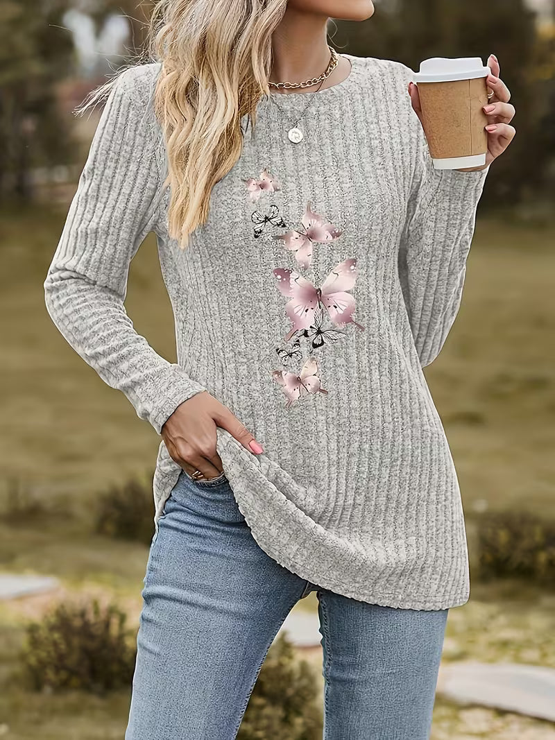 Zabina - Top Canelado Com Estampado De Borboletas