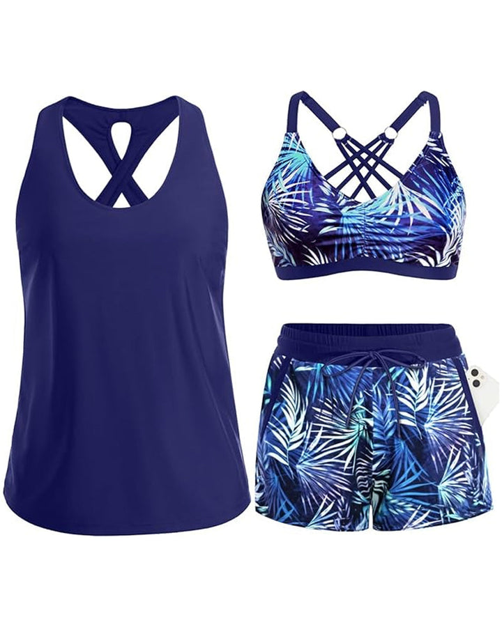 Meaghan - Conjunto De Três Peças Tankini E Saída De Praia