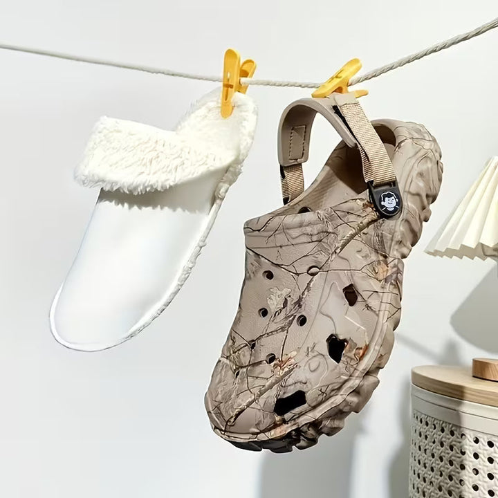 Sjoukje - Tamancos de Camuflagem com Forro de Velo e Tiras Ajustáveis
