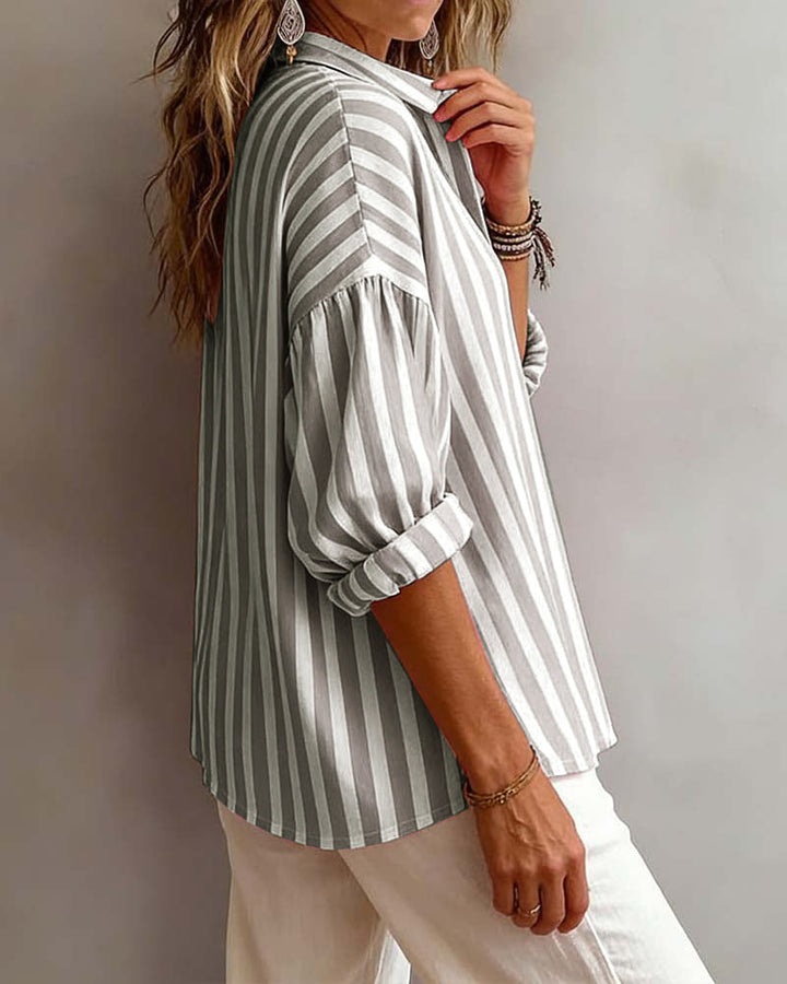 Jessy - Blusa Larga às Riscas Com Gola