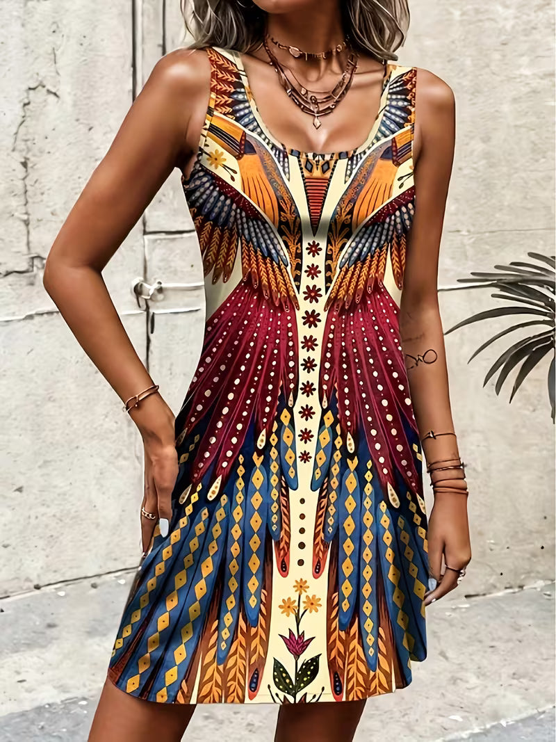 Sajila - Vestido De Verão em Linha A Com Estampado Boémio