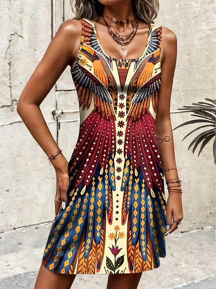 Sajila - Vestido De Verão em Linha A Com Estampado Boémio